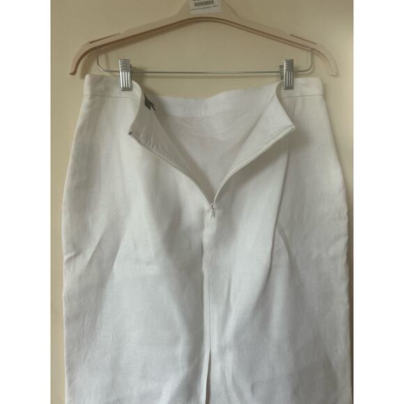 J Crew Pencil Midi Skirt 100% Linen Size 12 White w/ Navy Rickrack Trim Worn 1X - Picture 10 of 10